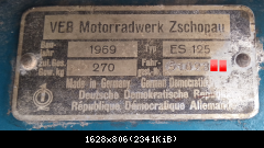 MZ ES 125 1969 Rahmennummer