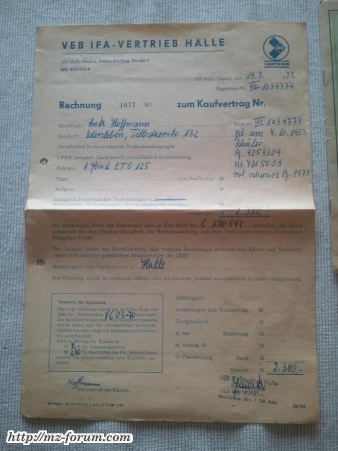 Originale Unterlagen der ETS