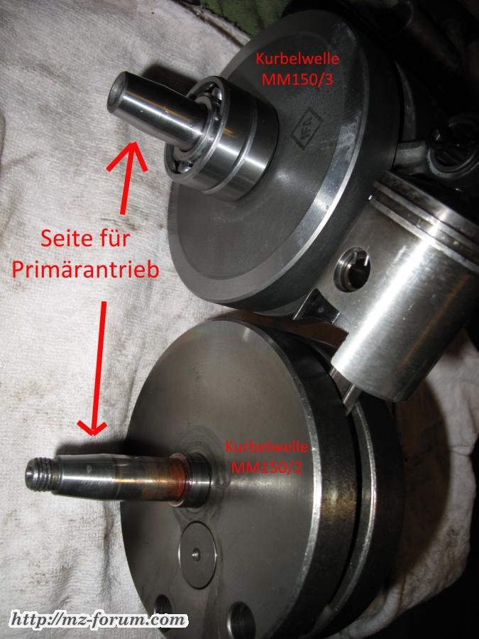 Unterschied Kurbelwelle MM150/2 MM150/3
