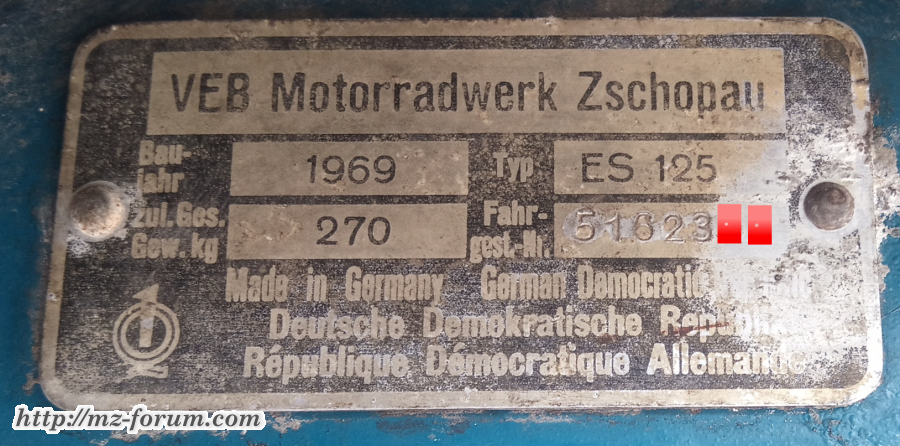 MZ ES 125 1969 Rahmennummer